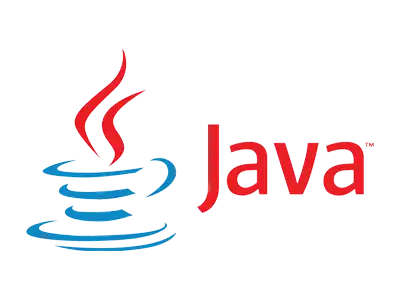 Logo Java avec une tasse bleue stylisée et une volute rouge sur fond blanc.