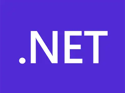 Texte blanc ".NET" sur fond violet uni.