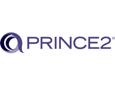 Logo PRINCE2 violet sur fond blanc.