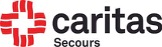 Logo de Caritas Secours avec une croix rouge stylisée à gauche du texte noir "caritas Secours".