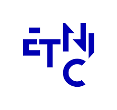 Logo bleu avec le mot "ETNIC" stylisé en lettres majuscules sur fond blanc.